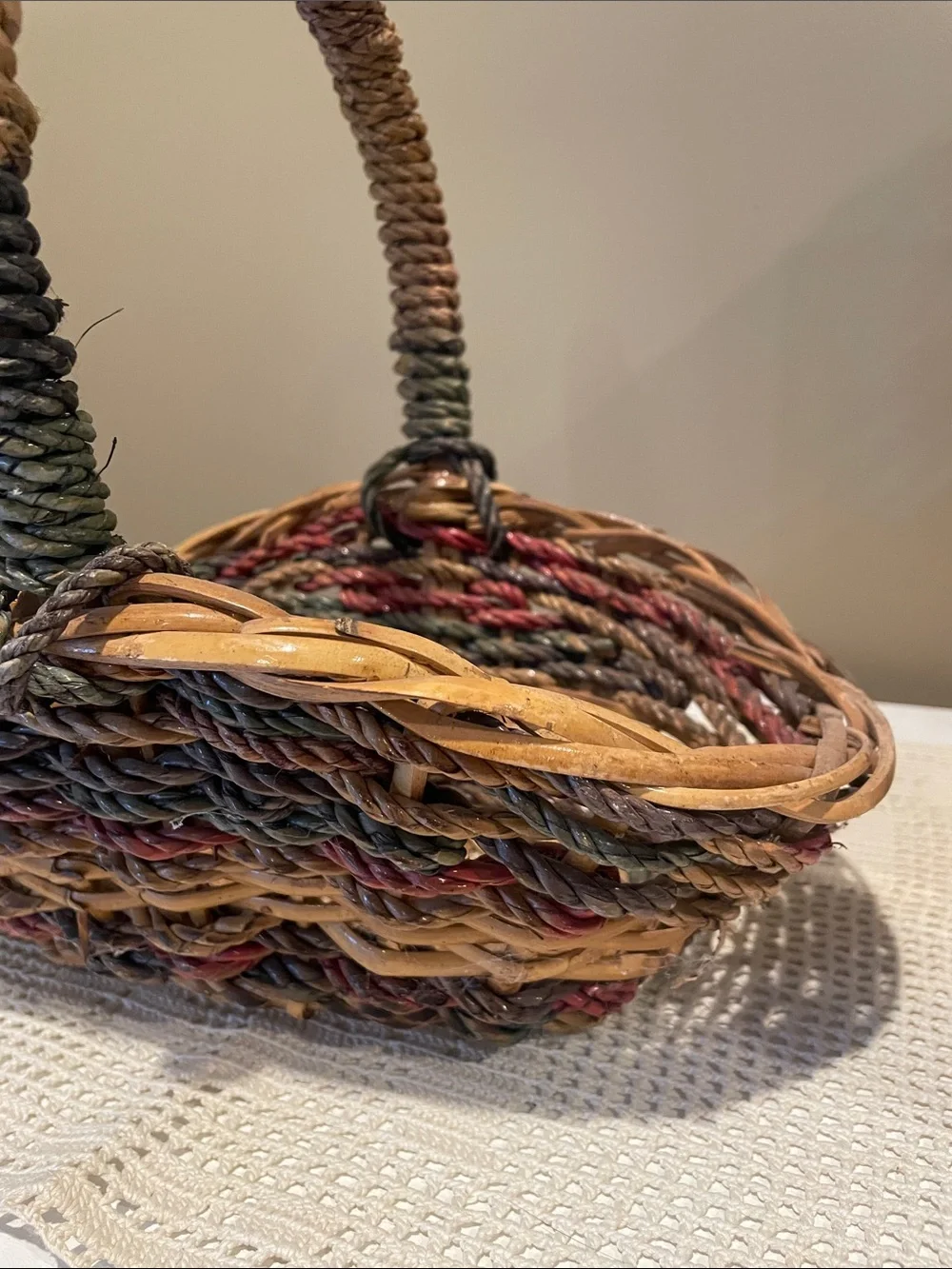 Handwoven Multicolor Wicker Basket with Handle